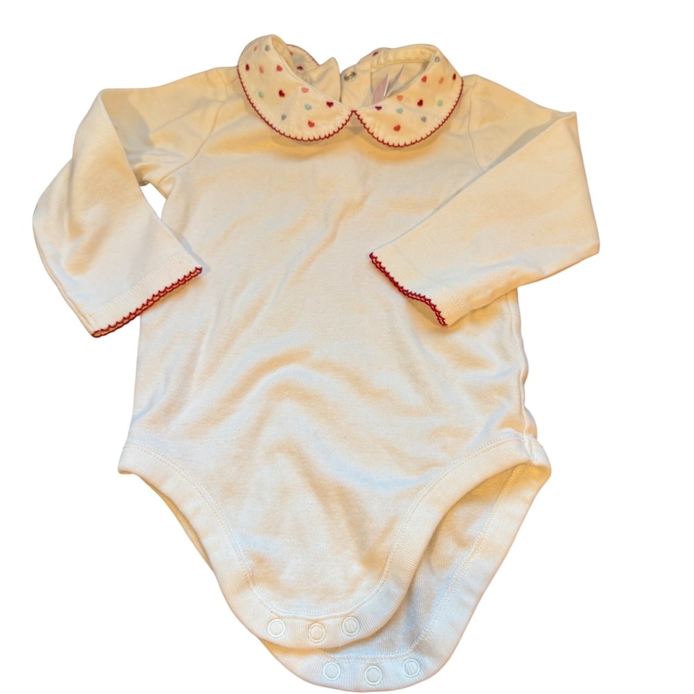 Janie and Jack Baby Girls Heart Embroidered Peter Pan Collar Bodysuit 12-18M